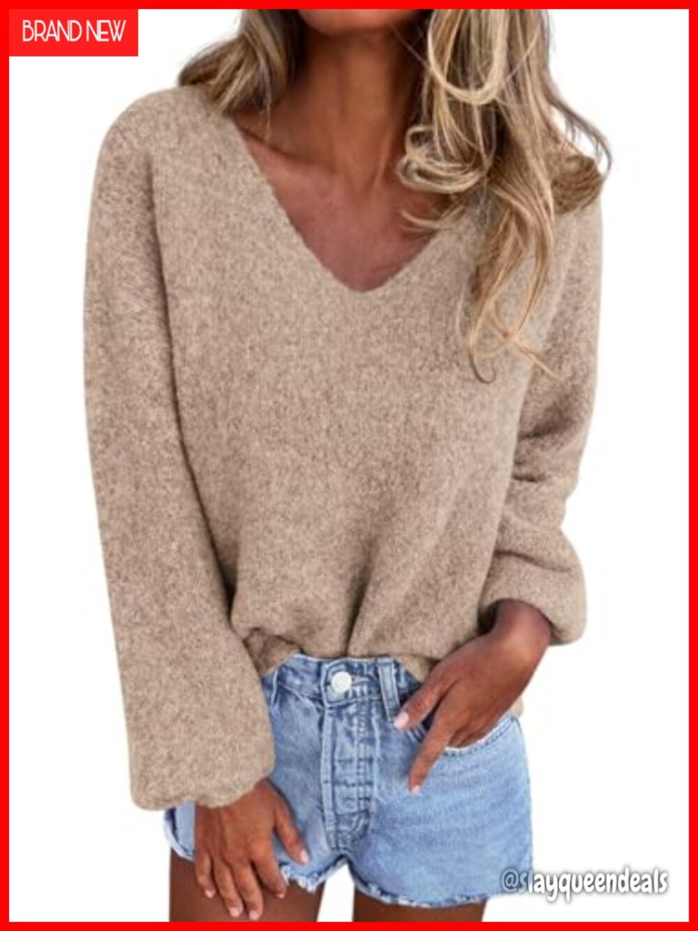 Oversized V Neck Knit Sweater Cozy Fall Pullover